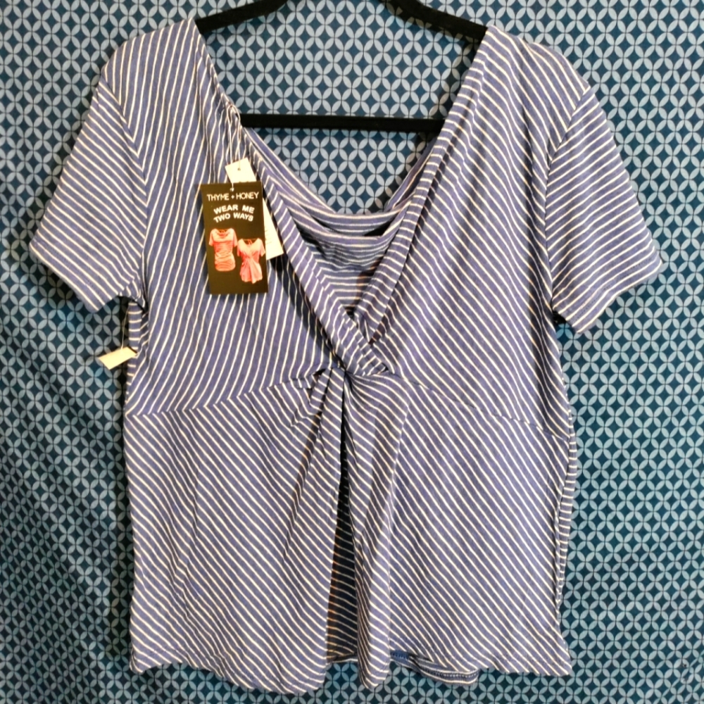 Thyme & Honey - Blue and white striped two-way wearing top. Size- M